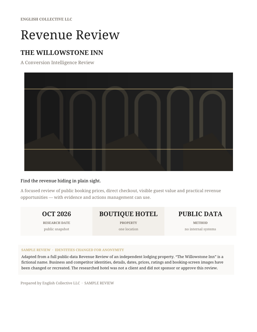 Revenue Review sample cover featuring the fictional Willowstone Inn